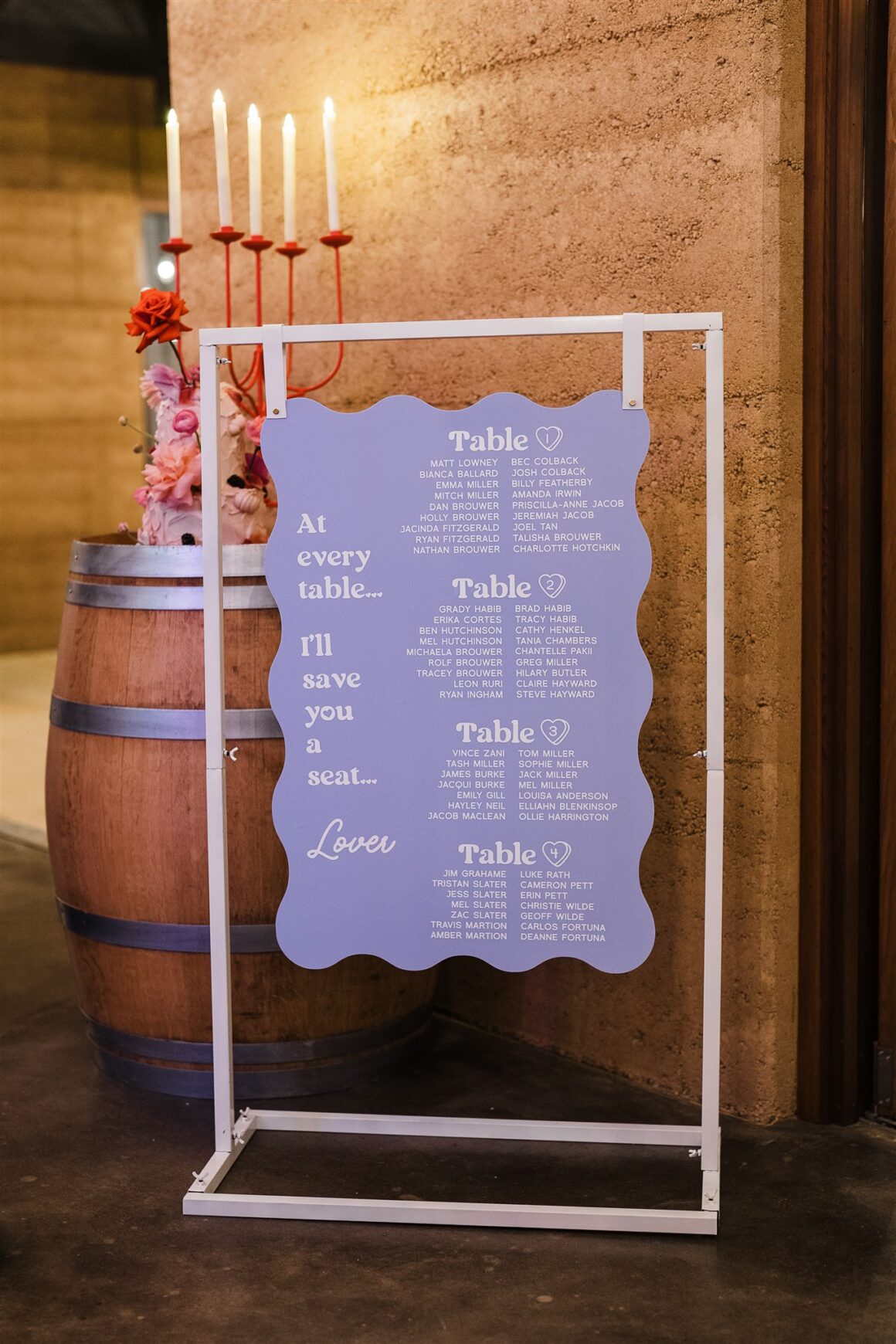 scalloped lilac wedding seating chart