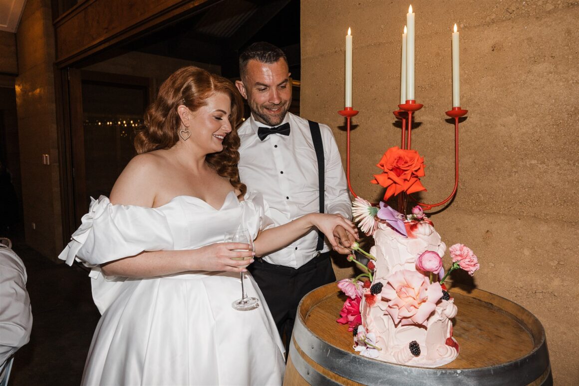stunning pink wedding cake with florals