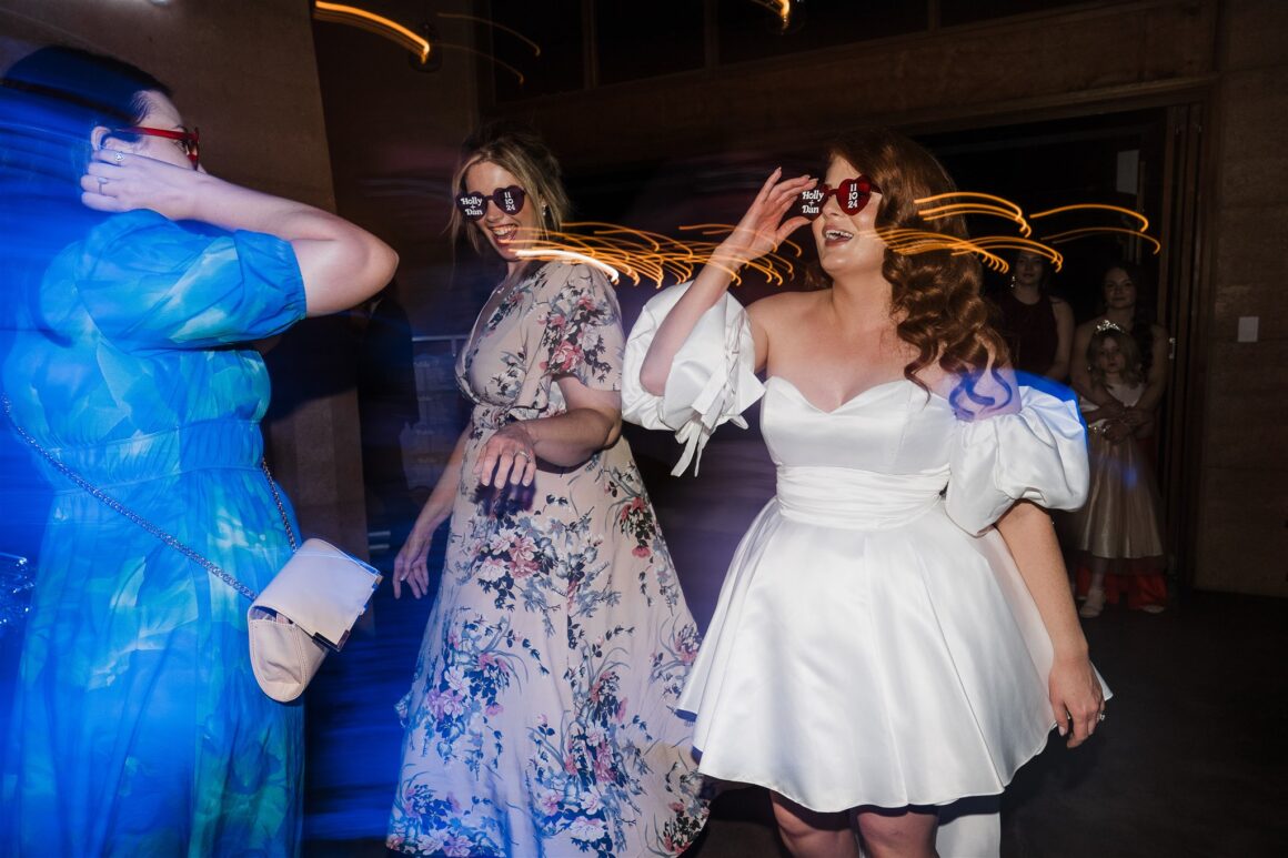 Wedding guests dancing colourful disco reception Baskerville WA celebration