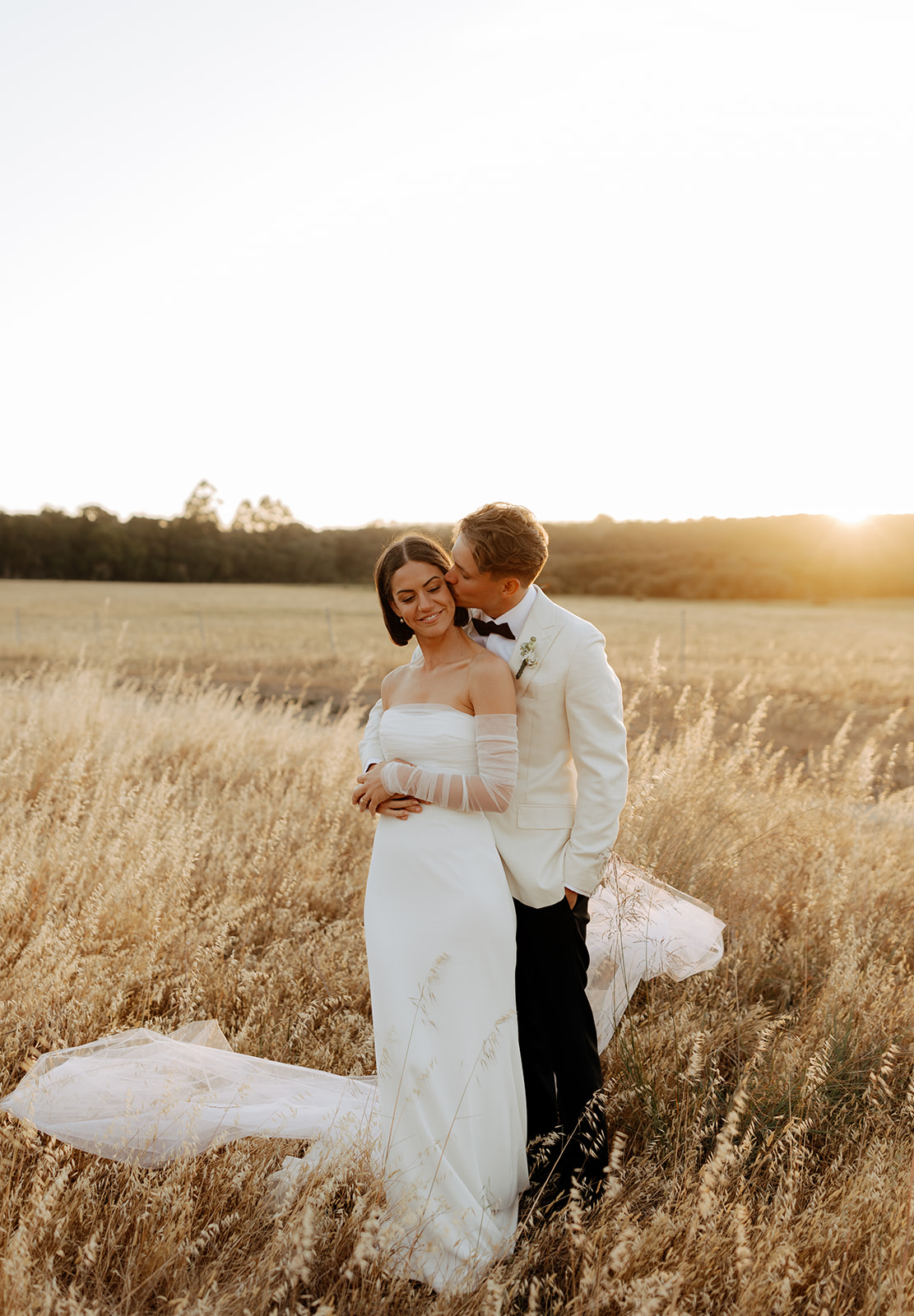 Romantic sunset portraits of couple in South West WA landscape