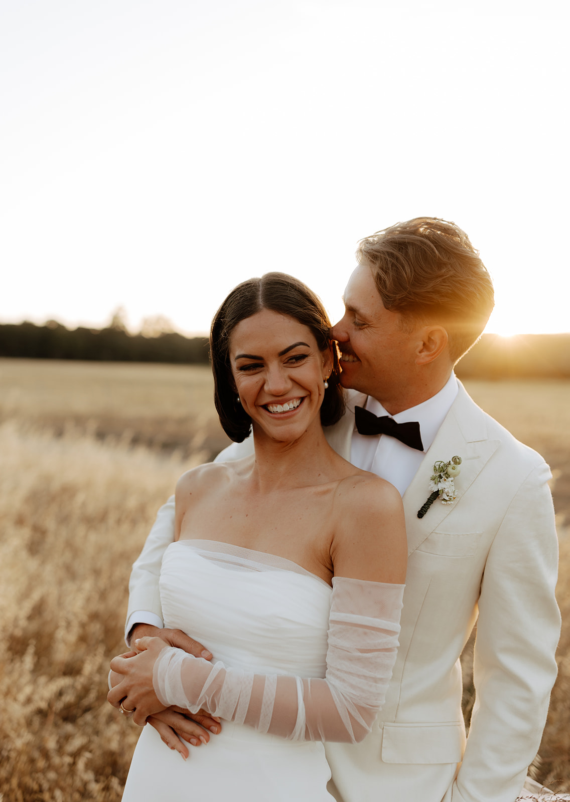 Bride and groom at The Tiller Farm wedding in South West WA surrounded by natural landscape