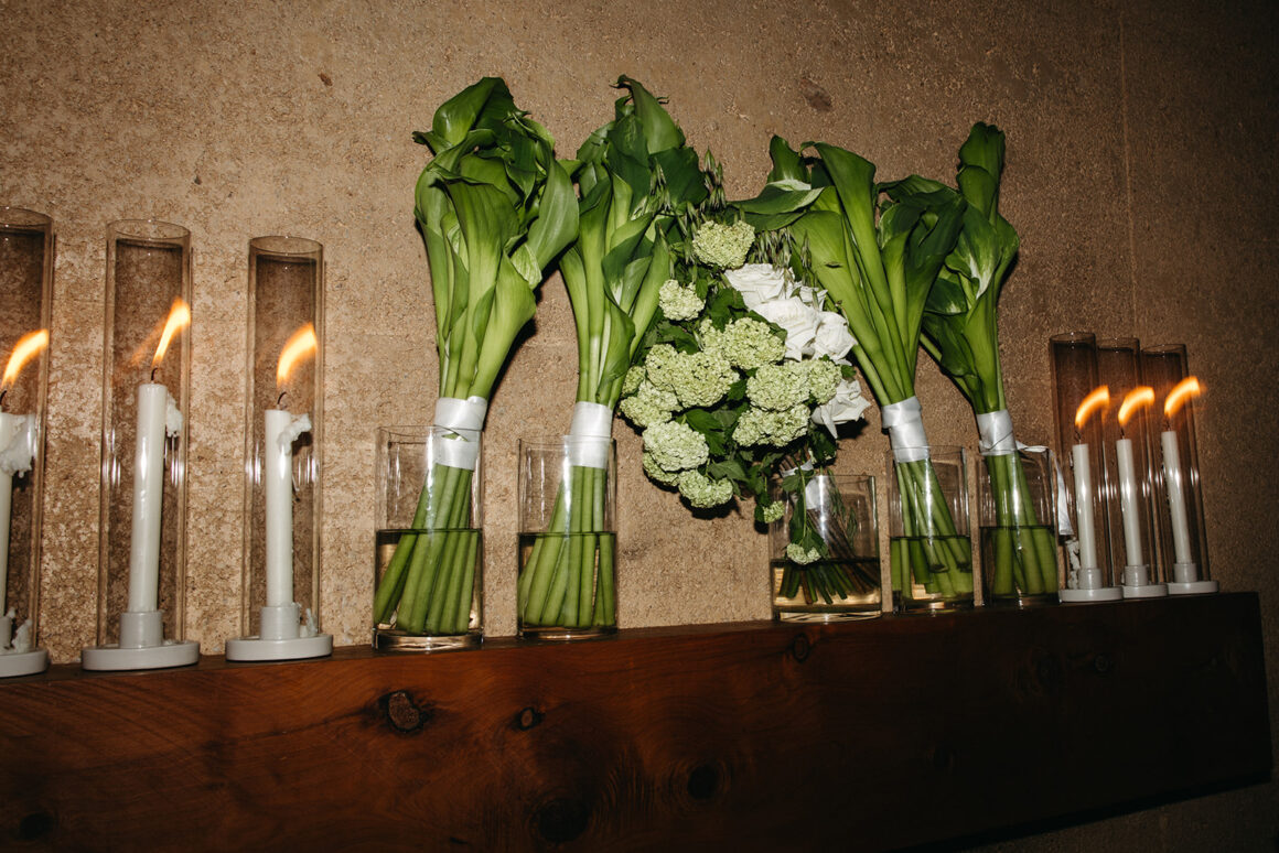 Close-up of unconventional green wedding bouquets with natural organic shapes