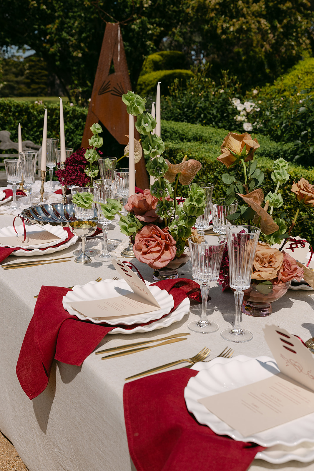 Outdoor dining setup at Chatsworth House country Victoria wedding venue