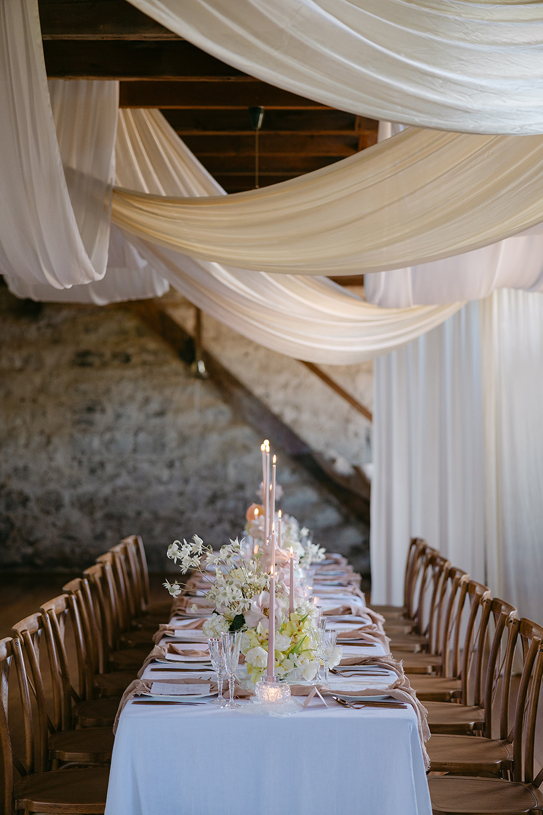 Longroom interior at Chatsworth House wedding venue with elegant dining setup