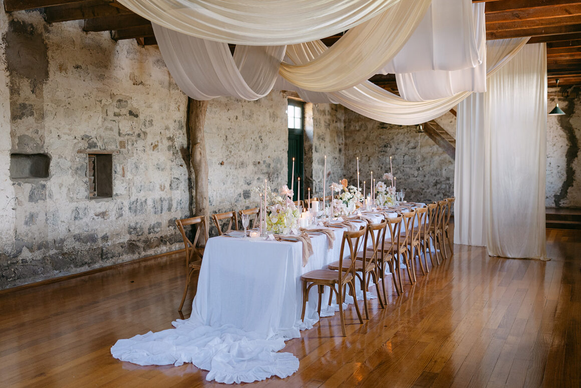 Longroom interior at Chatsworth House wedding venue with elegant dining setup