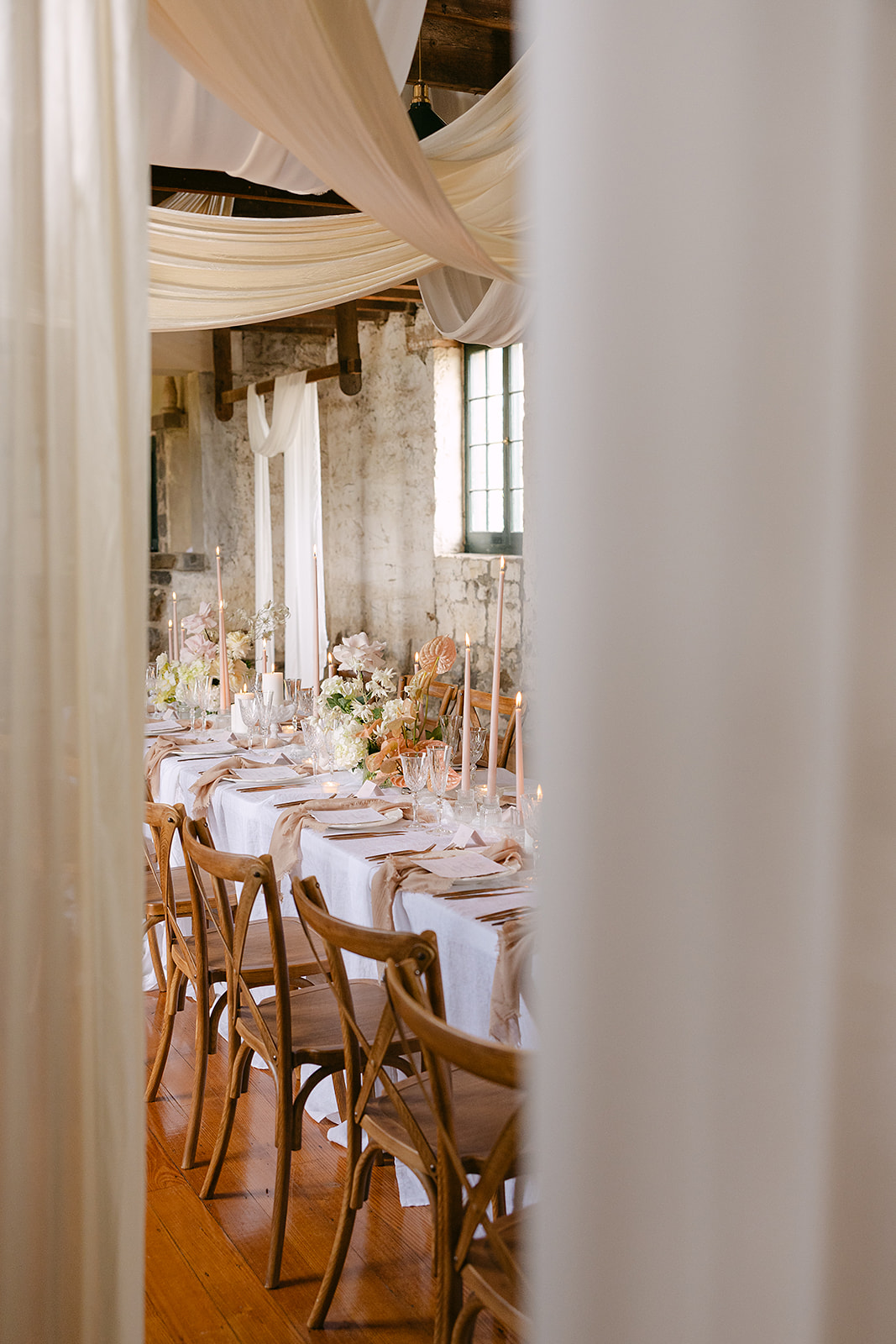 Longroom interior at Chatsworth House wedding venue with elegant dining setup
