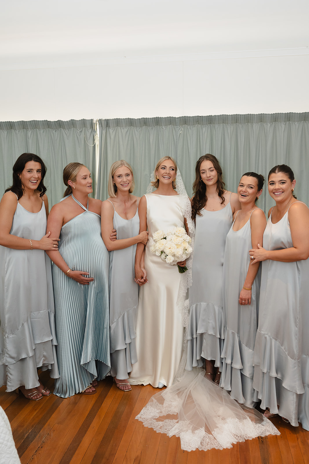 bridesmaids in shades of blue